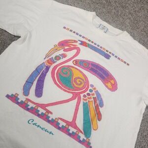 Vintage Cancun T Shirt Mens XL Single Stitch Abstract Flamingo Neon Beach Cruise